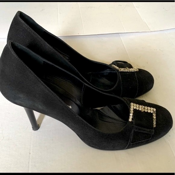 Stunning black suede stiletto shoes with large buckle of shiny rhinestones 40 10 - Picture 11 of 12